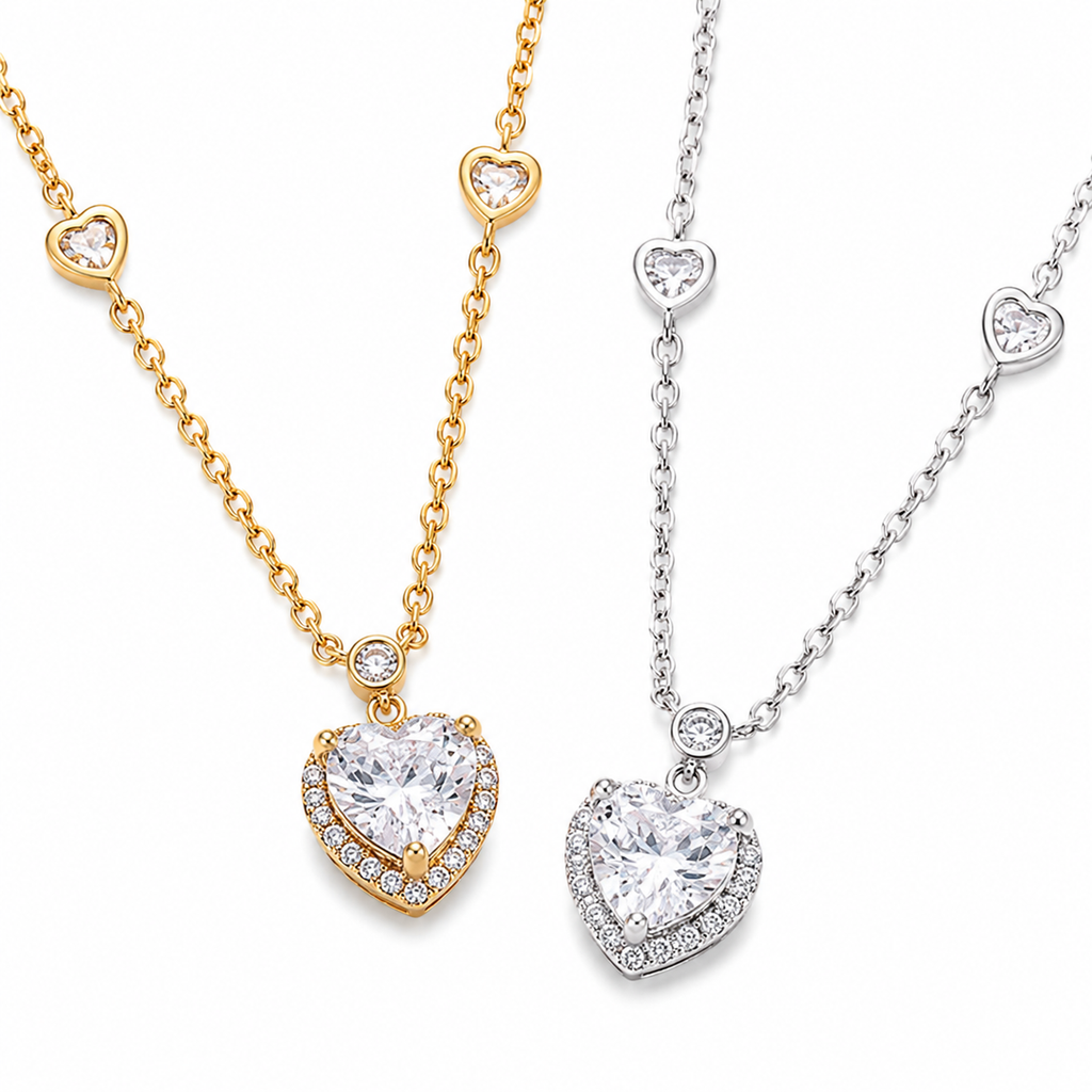 Luxe Crystal Heart Necklace – 18K Gold Plated Sparkling Heart Pendant