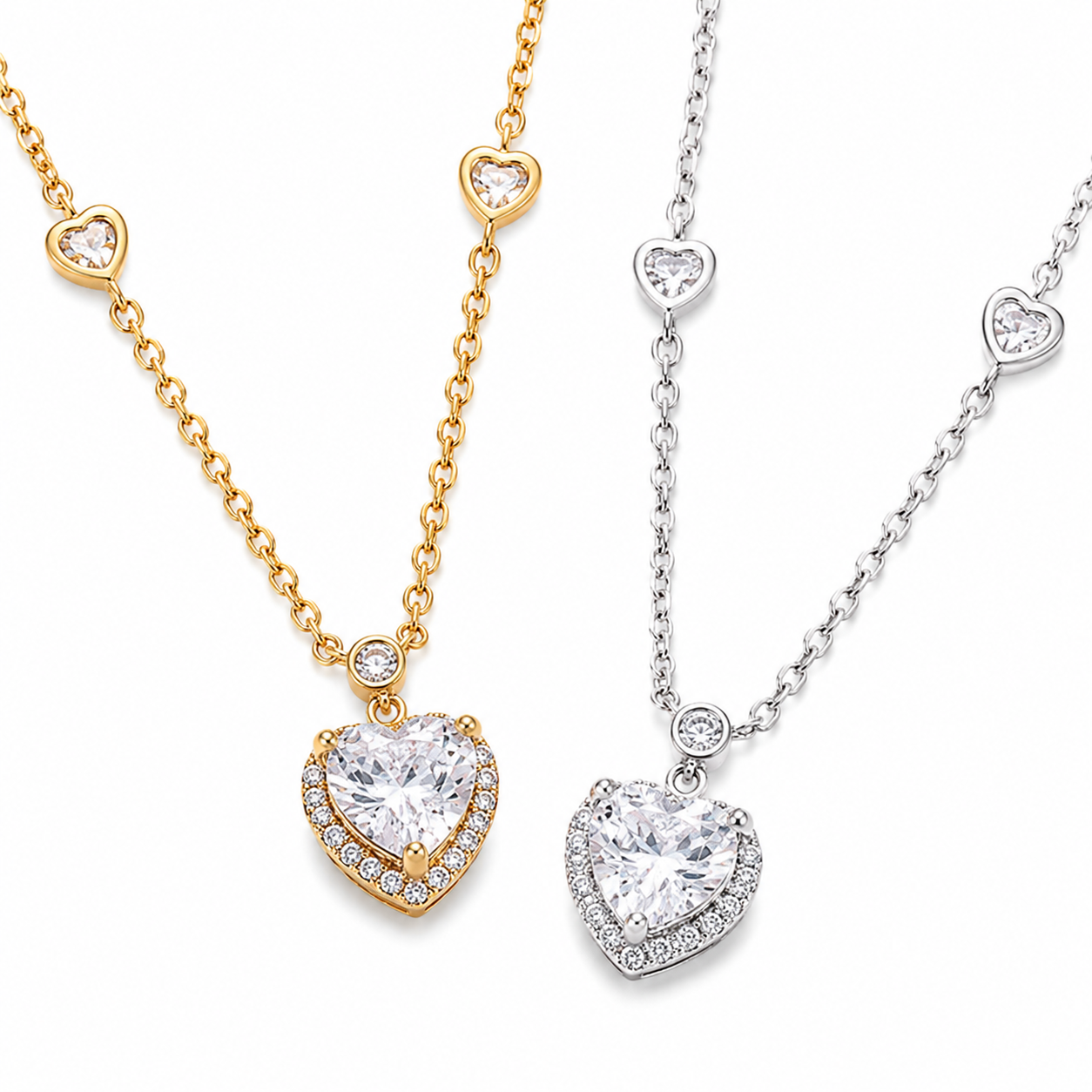 Luxe Crystal Heart Necklace – 18K Gold Plated Sparkling Heart Pendant