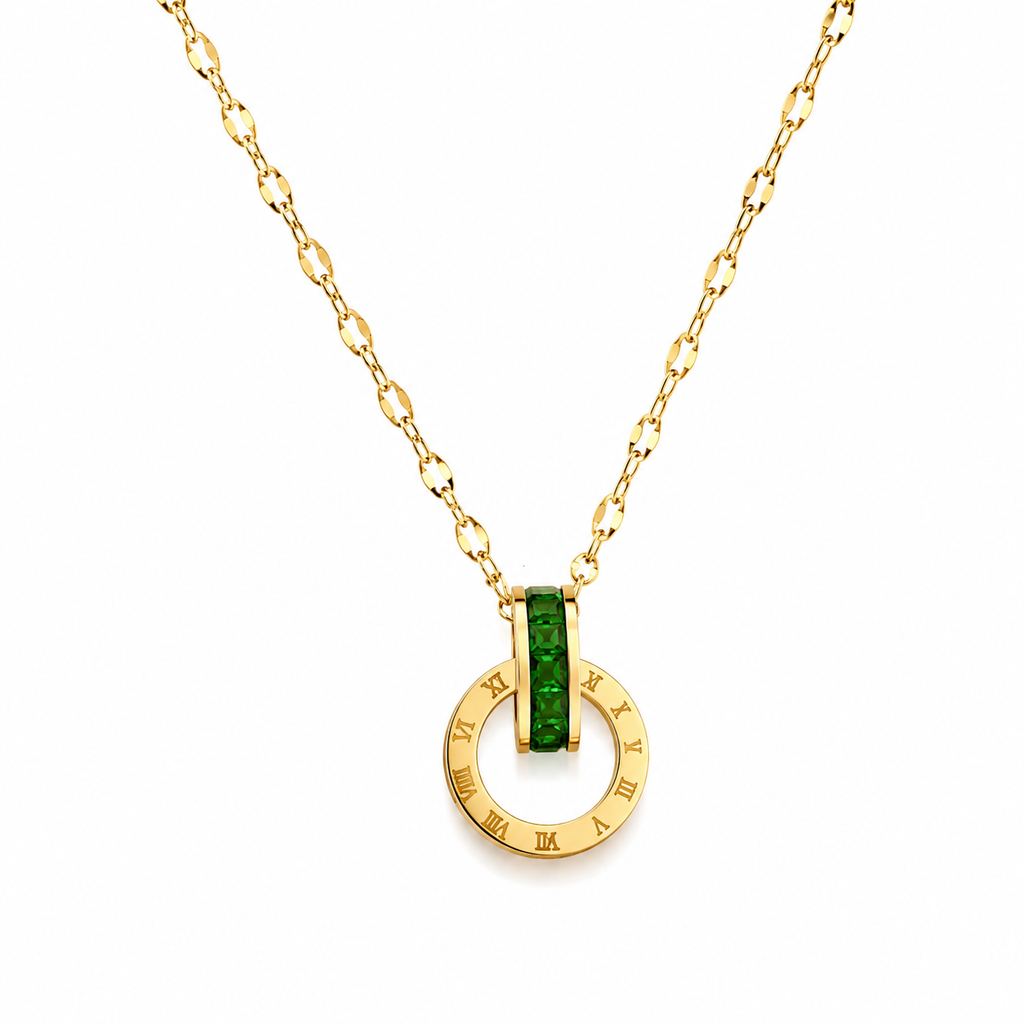 Emerald Roman Ring Necklace – Minimalist Couple Pendant