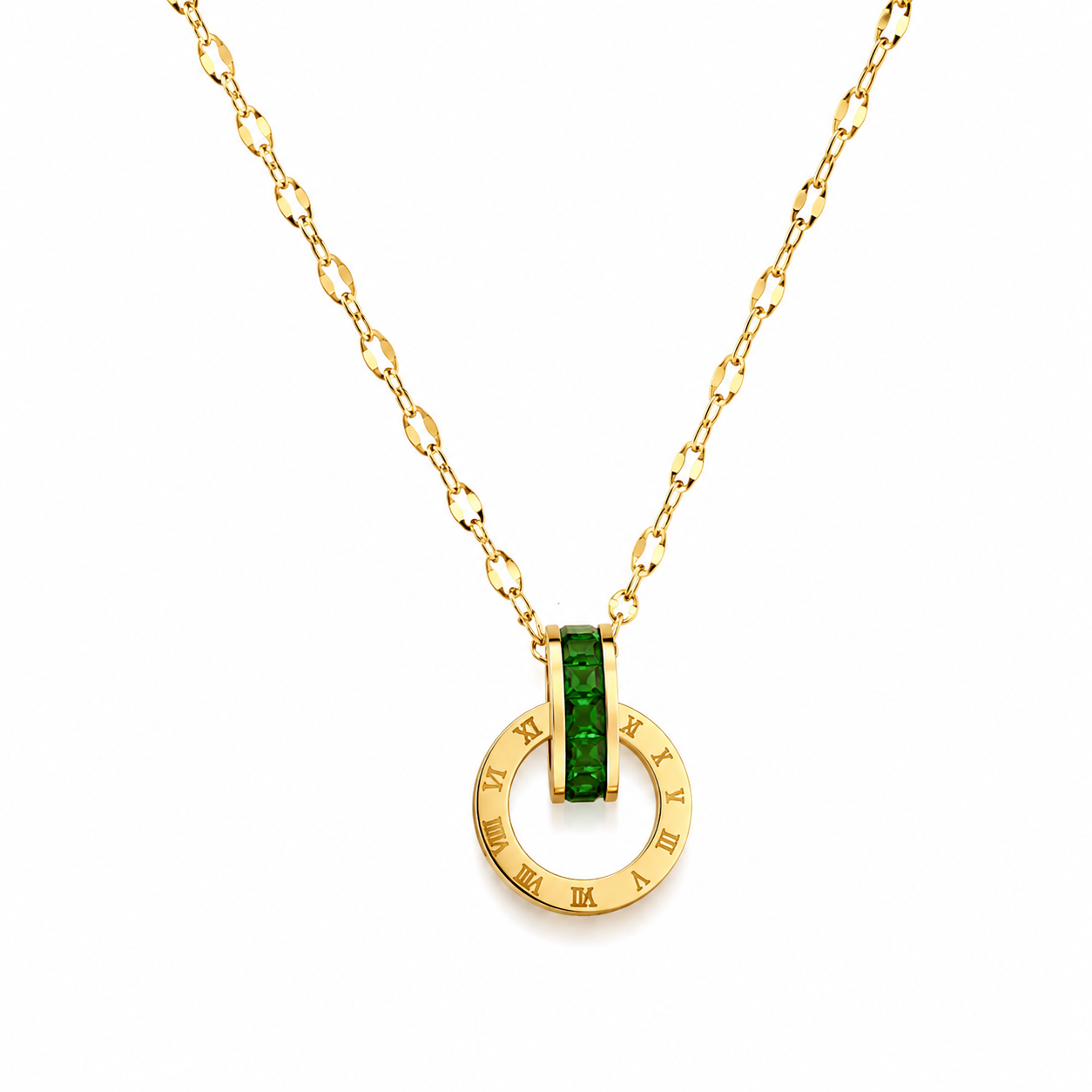 Emerald Roman Ring Necklace – Minimalist Couple Pendant