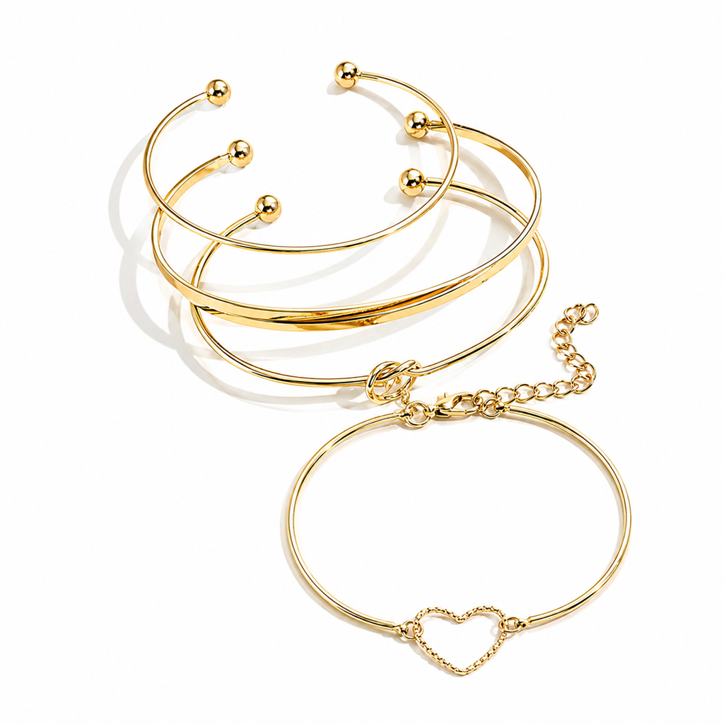 Amour Heart Bangle Set – 18K Gold Plated Bracelet Collection