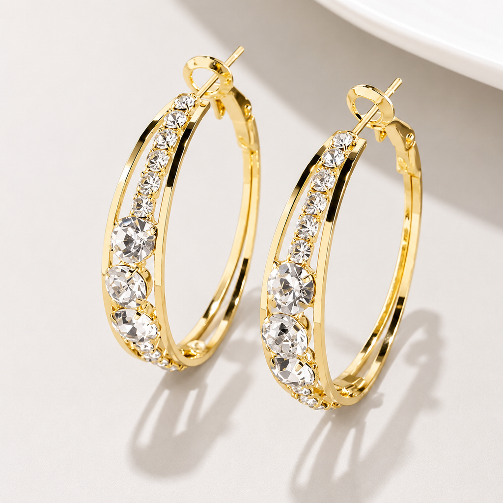 Crystal Luxe Hoop Earrings – Sparkling Zircon Elegance
