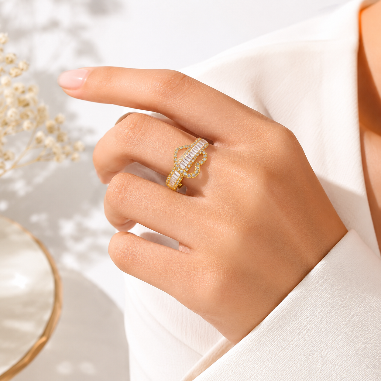 Open Heart Crystal Ring – Adjustable Gold-Plated Ring
