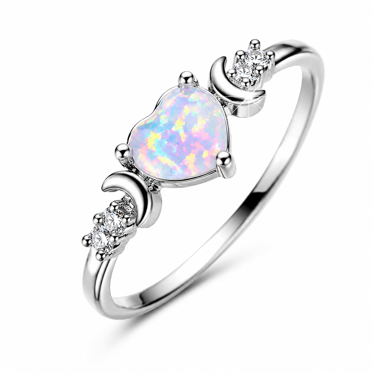 Celestial Heart Ring – Moon & Opal Love Ring