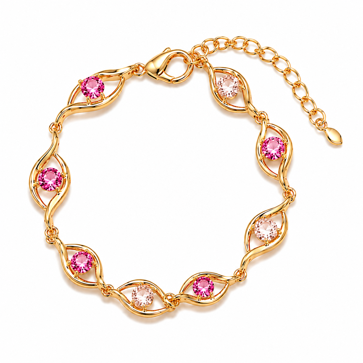 Pink Blossom Vine Bracelet – Gold Plated Floral Crystal Bracelet