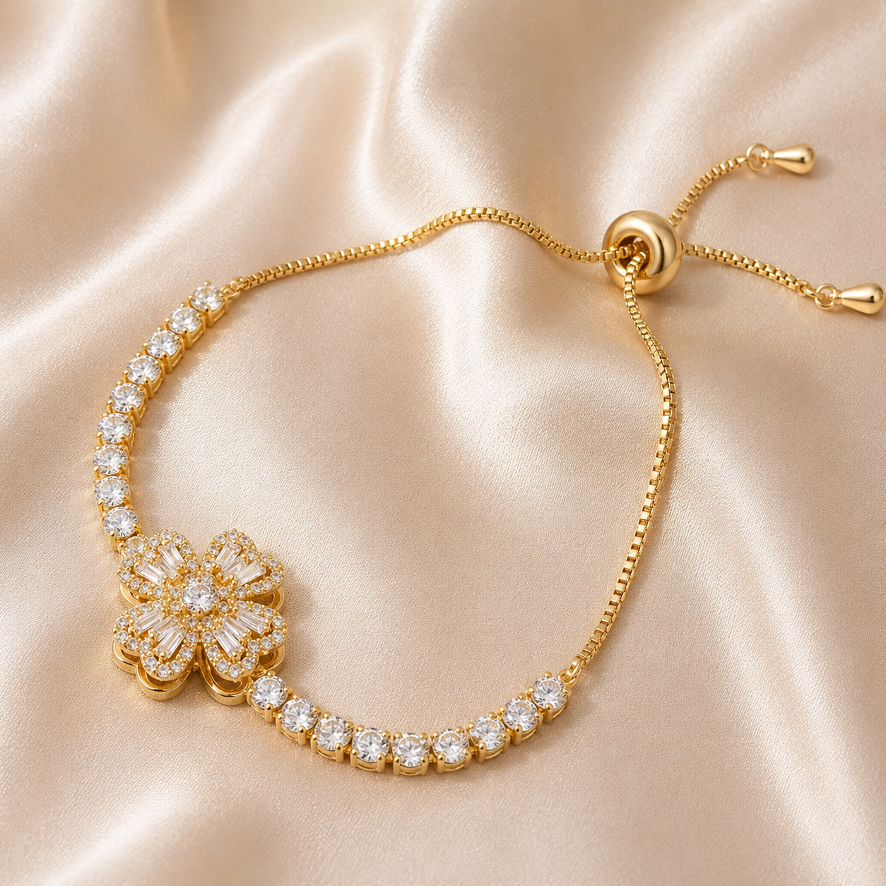 Infinity Heart Crystal Bracelet – White Gold Plated Adjustable Tennis Bracelet