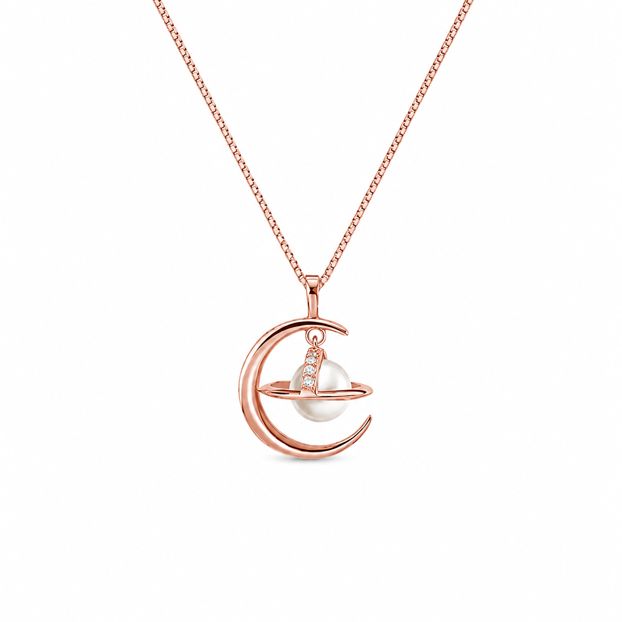 Celestial Saturn Moon Necklace – 18K Gold Plated Planet Pendant
