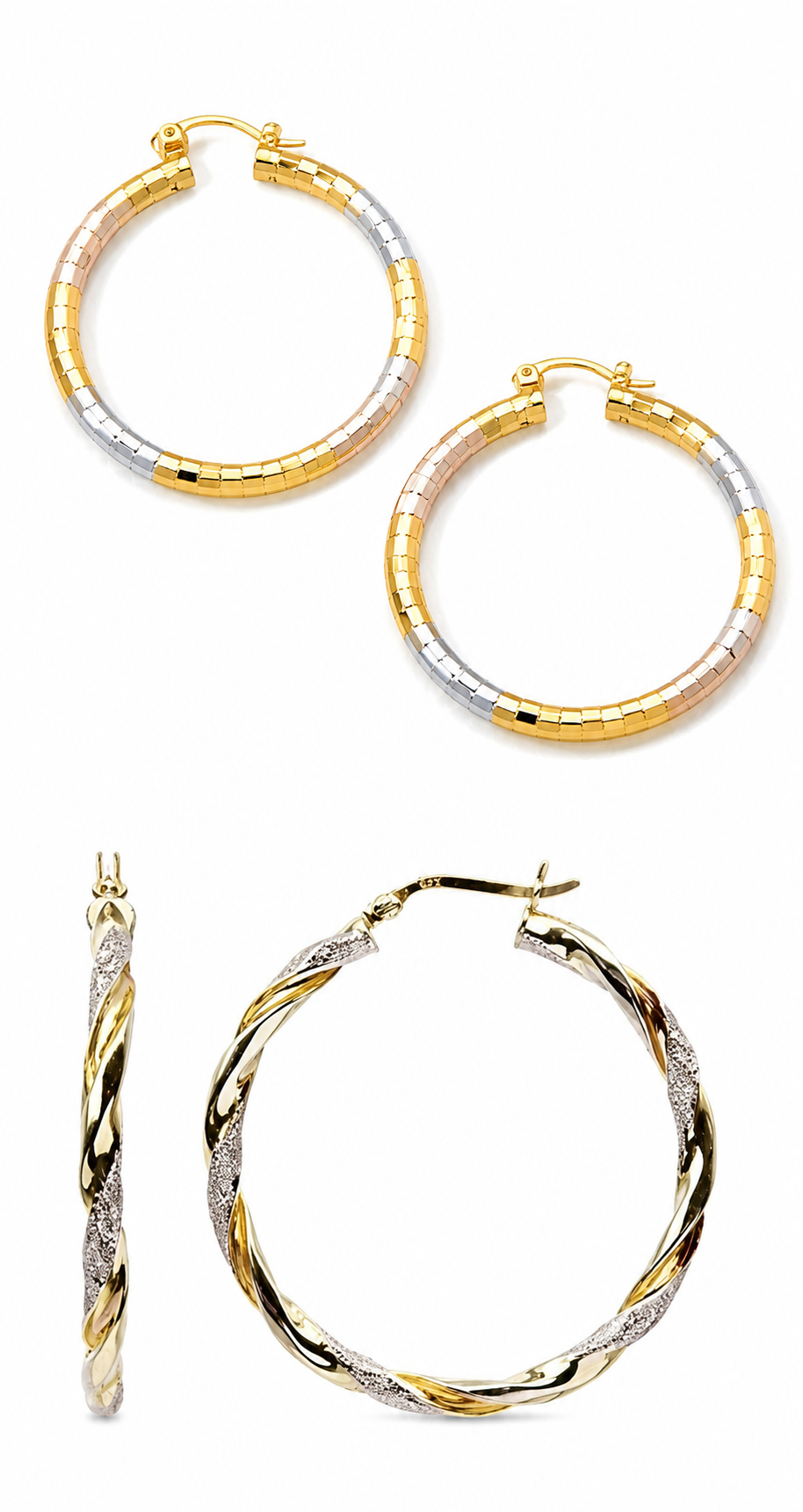 Two-Tone Luxury Hoop Earrings – Gold & Silver Textured Circle Earrings