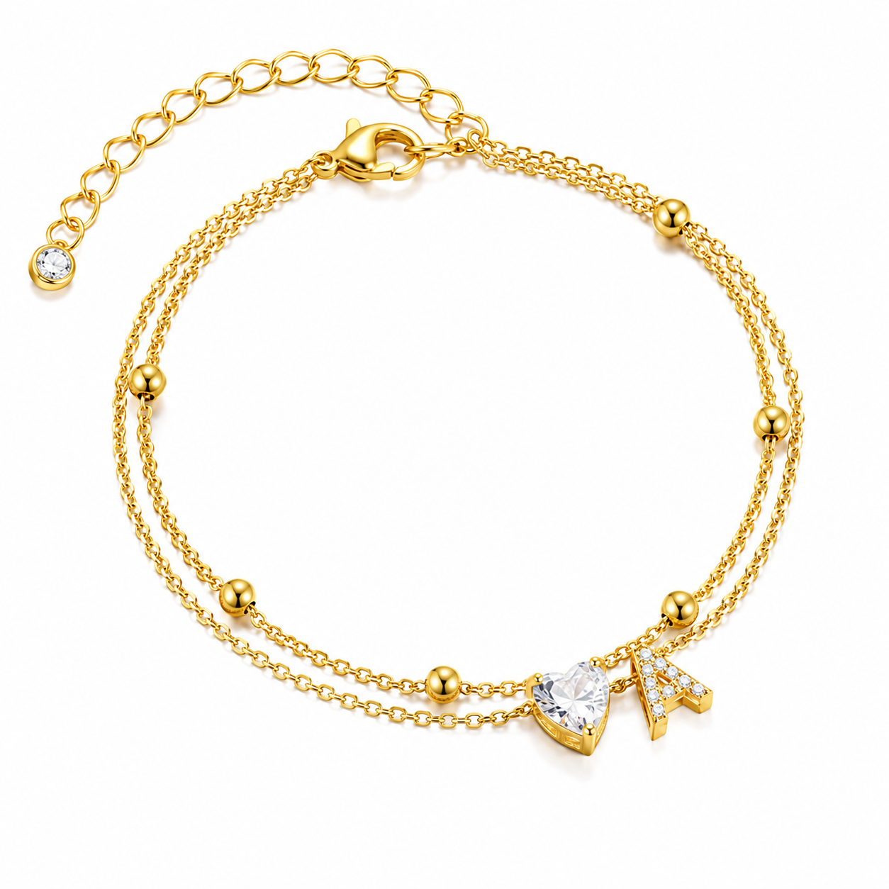 Personalized Initial Heart Zircon Anklet