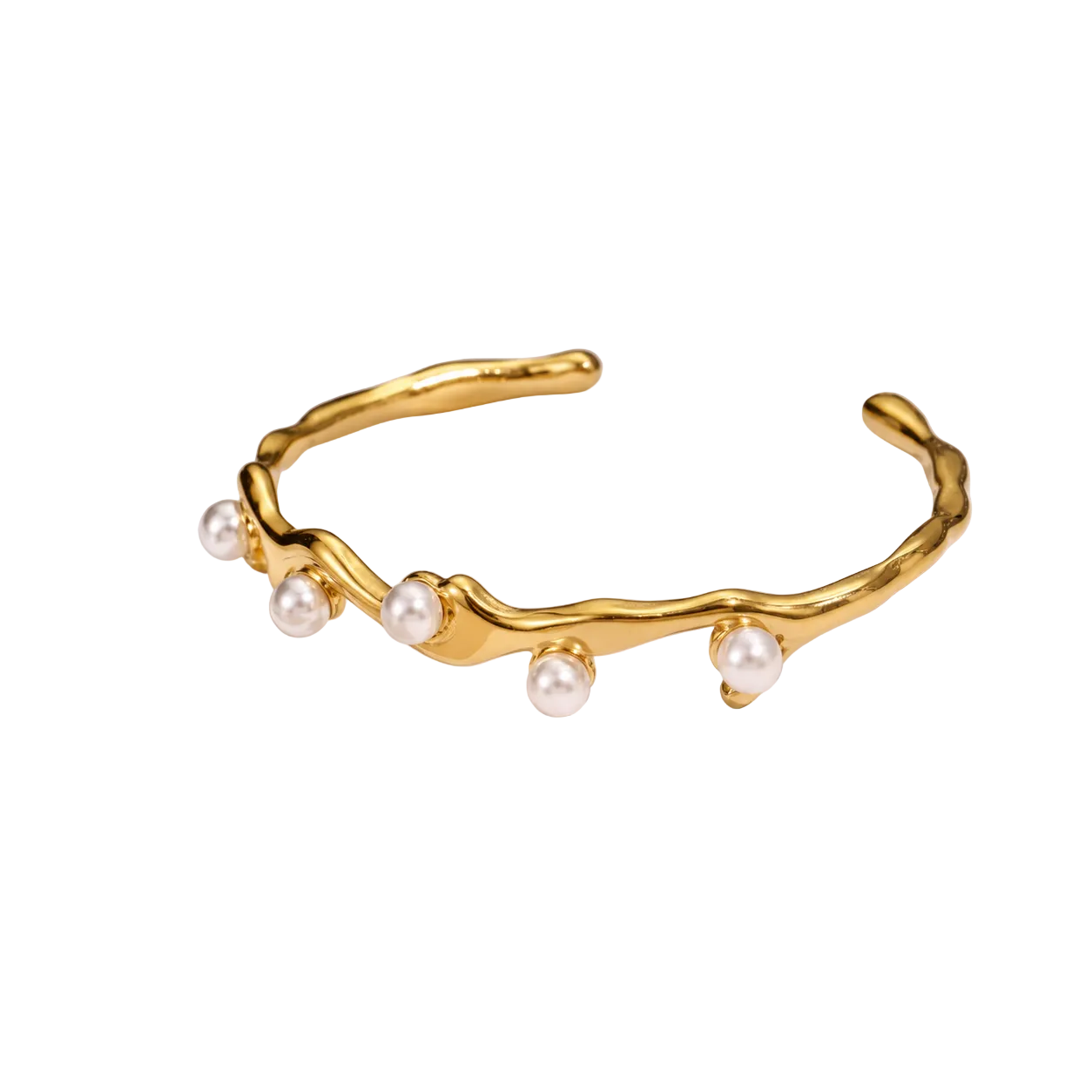 Elegant Pearl Cuff Bracelet – Luxury Gold Stainless Steel Open Bangle