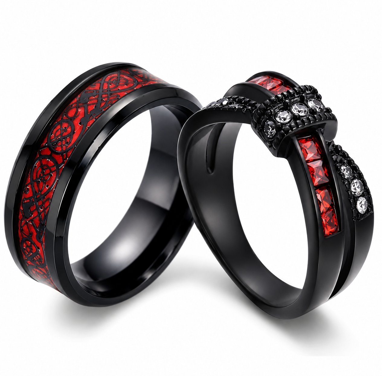 New Black Gold Crimson Noir Couple Ring