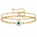 Dainty Evil Eye Layered Bracelet – 14K Gold Filled Adjustable Chain Bracelet