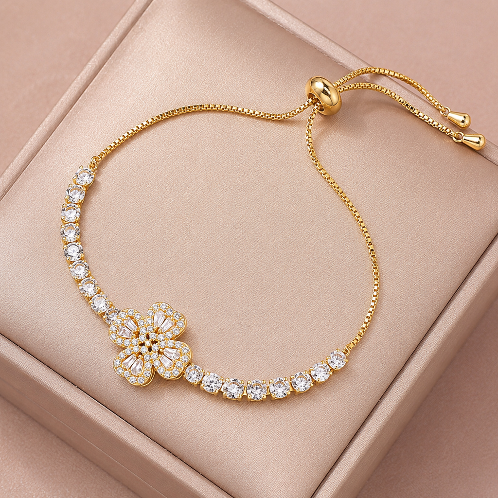 Infinity Heart Crystal Bracelet – White Gold Plated Adjustable Tennis Bracelet