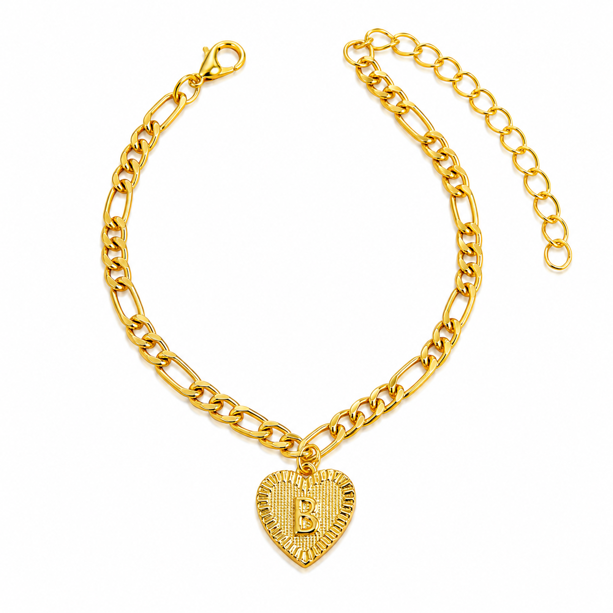 Personalized Initial Heart Anklet – Gold Letter Charm Bracelet for Women