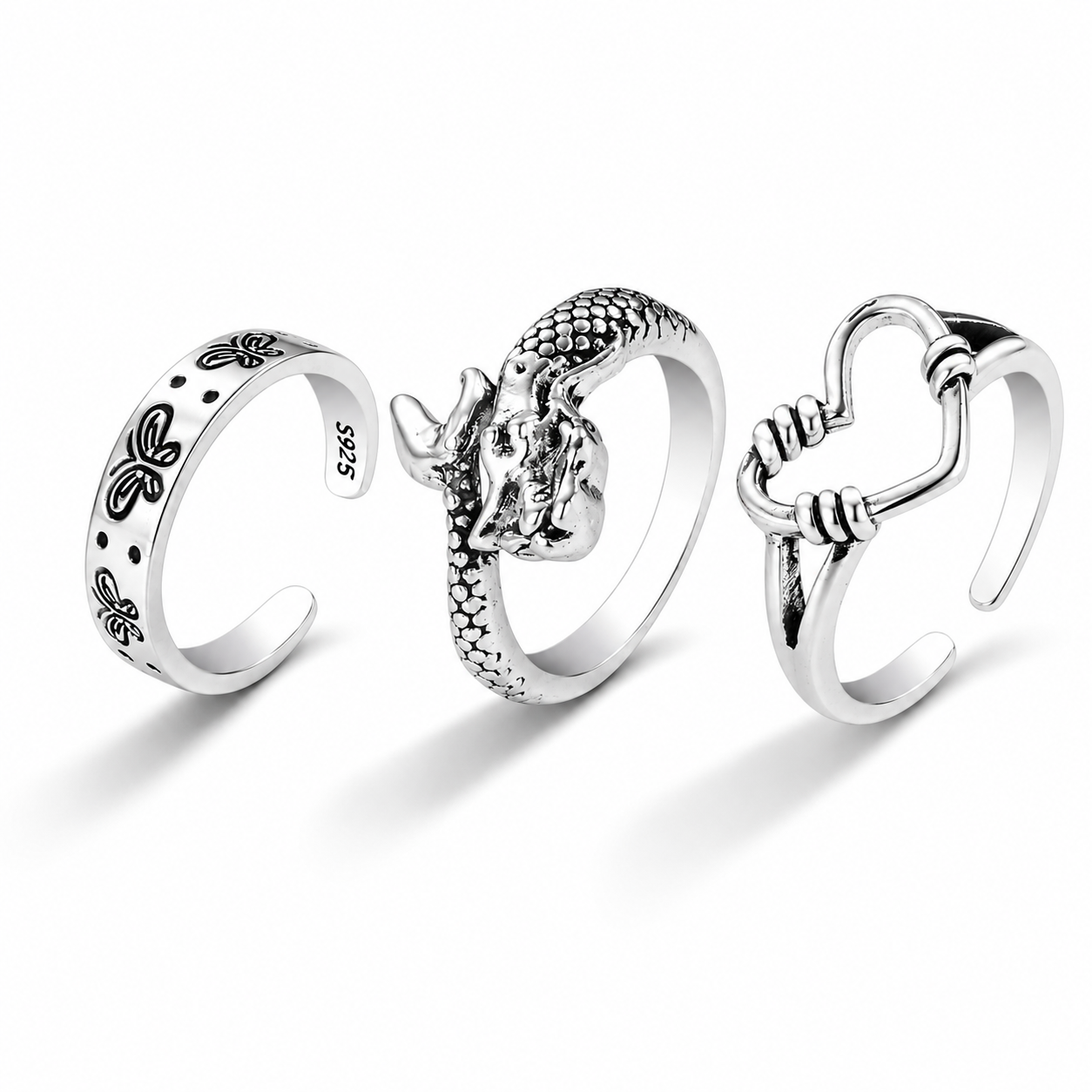 Butterfly Charm Ring Set