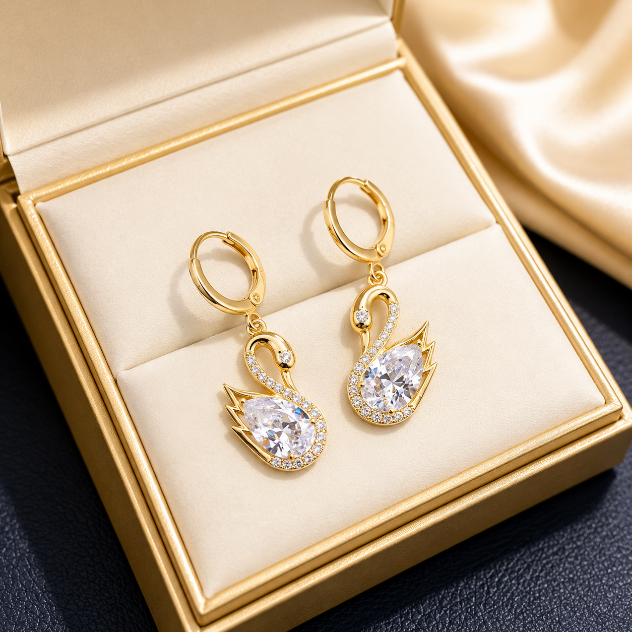 Crystal Swan Drop Earrings – Elegant Luxury Collection