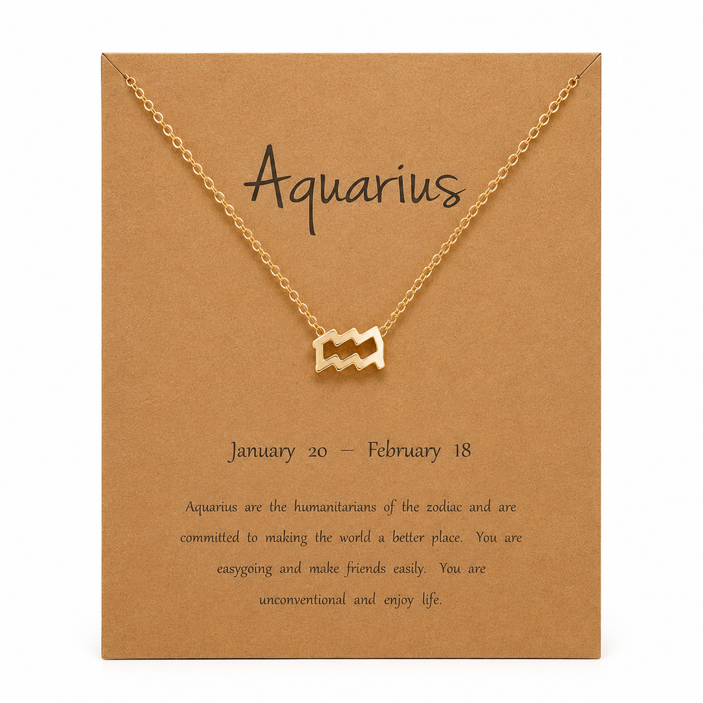 Zodiac Sign Necklace with Gift Card – 18K Gold Plated Pendant