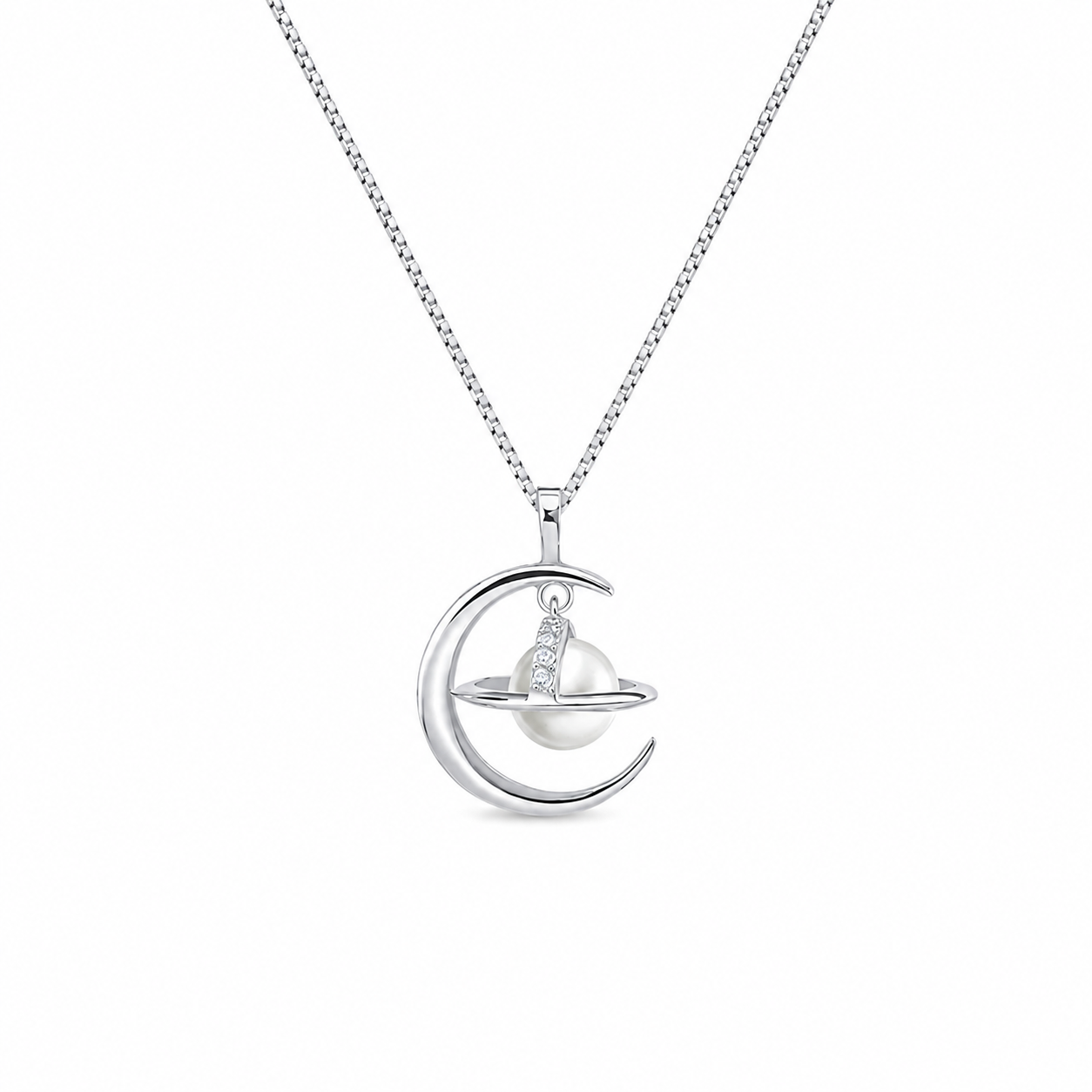 Celestial Saturn Moon Necklace – 18K Gold Plated Planet Pendant