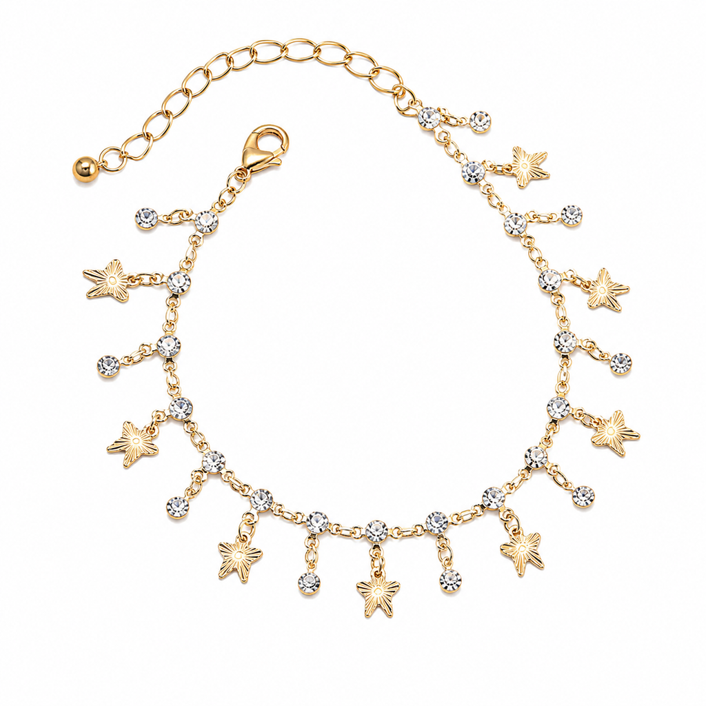 Butterfly Blossom Charm Anklet – Elegant Gold Floral Dangle Anklet