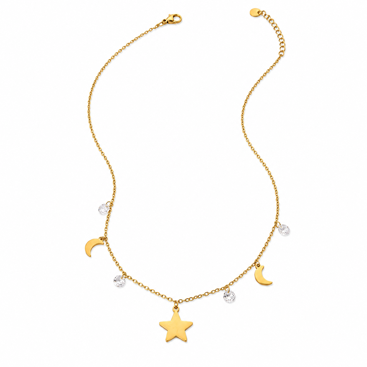 Celestial Star Layered Necklace – 18K Gold Plated Moon & Star Pendant