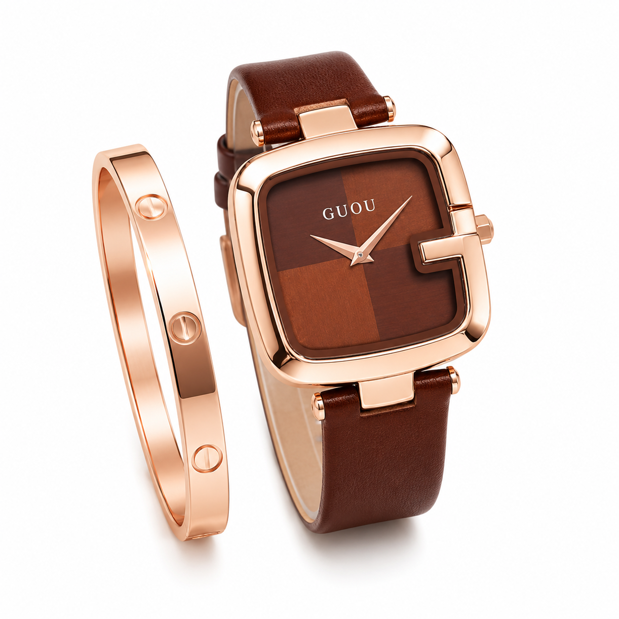 Luxe Square Women's Watch – Rose Gold Quartz Edition