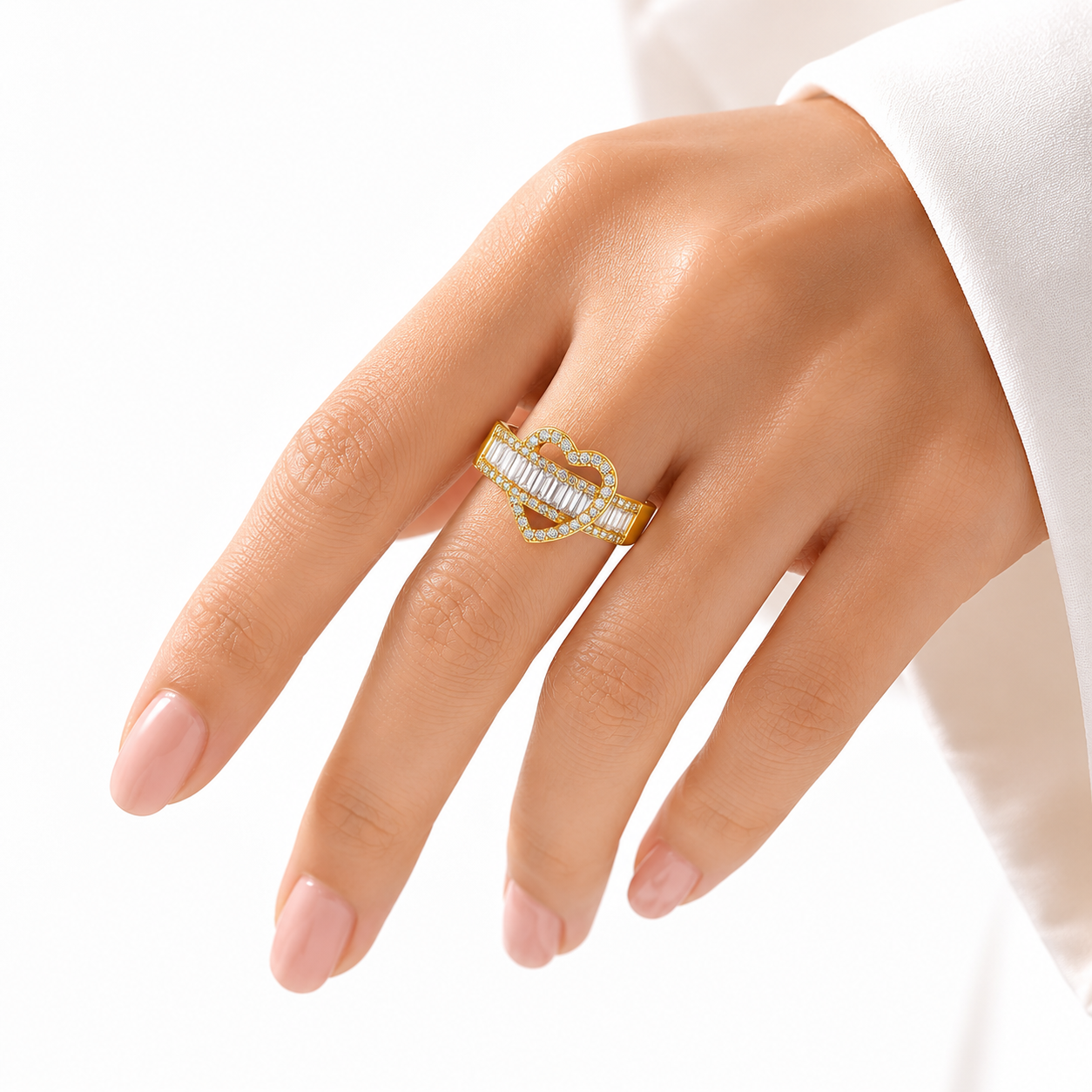 Open Heart Crystal Ring – Adjustable Gold-Plated Ring