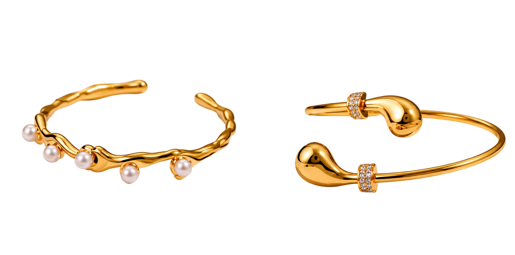 Elegant Pearl Cuff Bracelet – Luxury Gold Stainless Steel Open Bangle