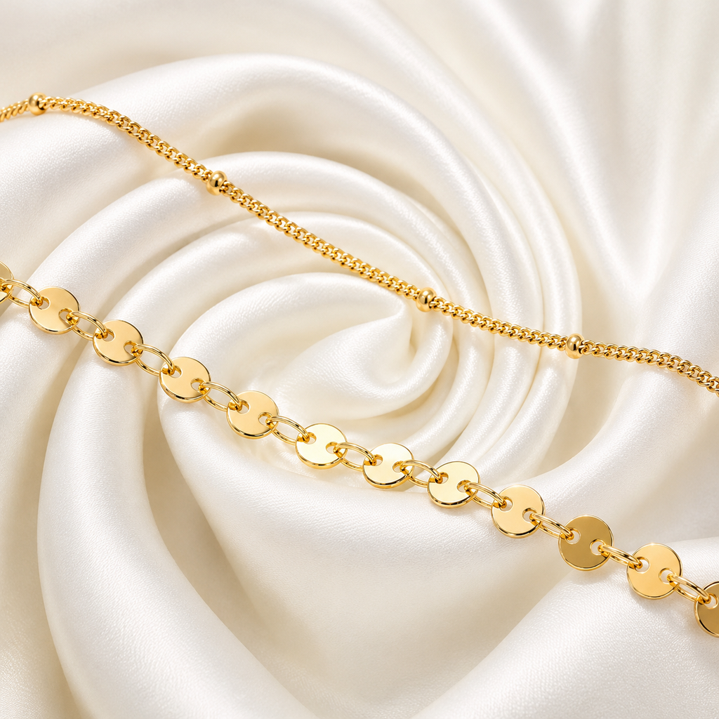 Dainty Layered Disc Bracelet – 14K Gold Filled Adjustable Chain Bracelet