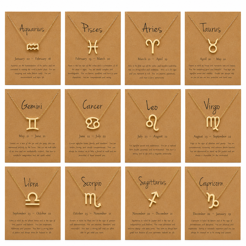 Zodiac Sign Necklace with Gift Card – 18K Gold Plated Pendant