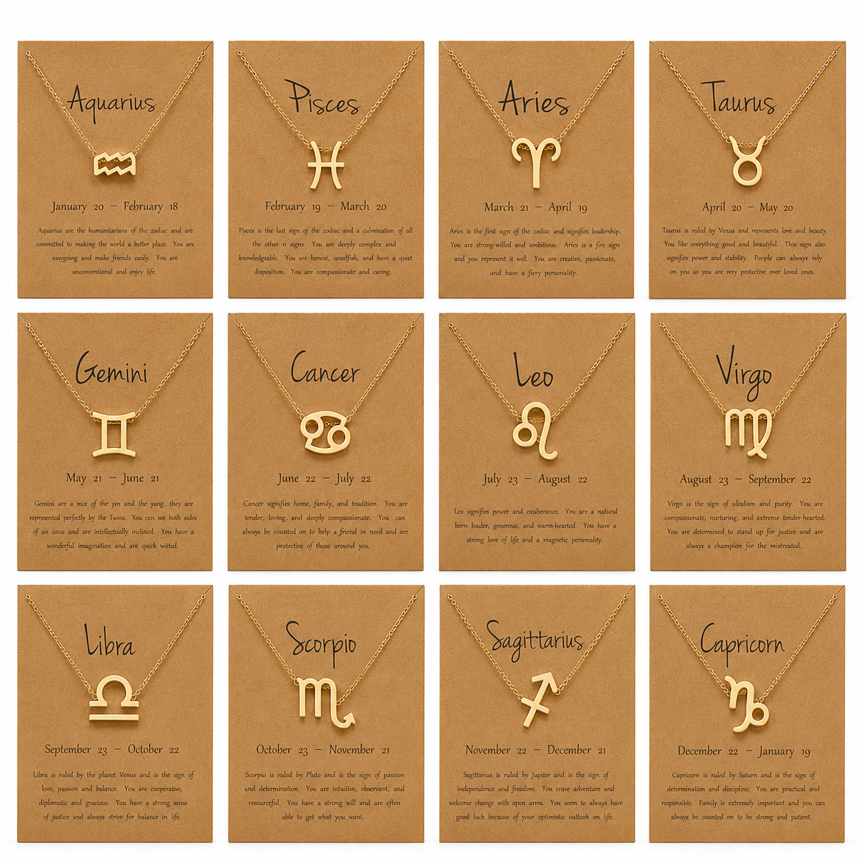 Zodiac Sign Necklace with Gift Card – 18K Gold Plated Pendant