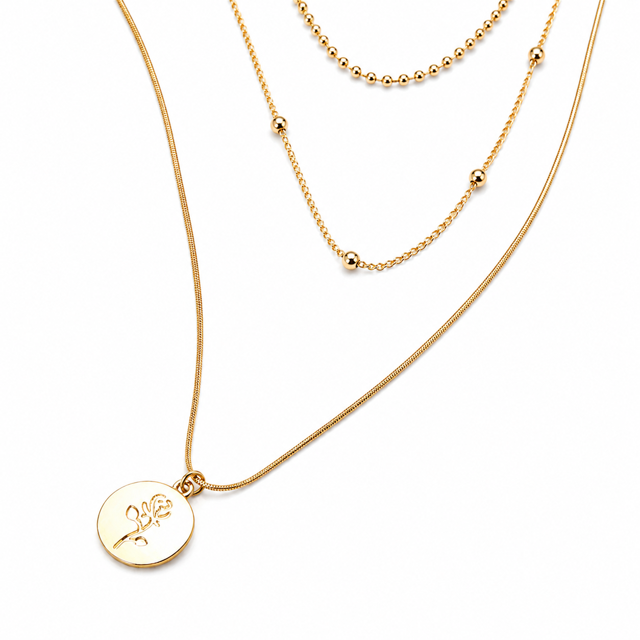 Celestial Rose Layered Necklace – 18K Gold Plated Multi-Layer Pendant Necklace