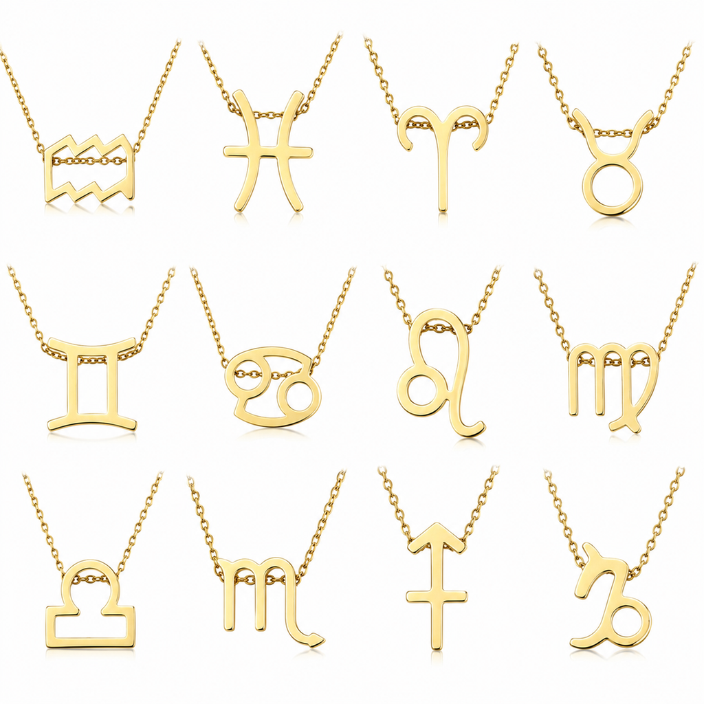 Zodiac Sign Necklace with Gift Card – 18K Gold Plated Pendant