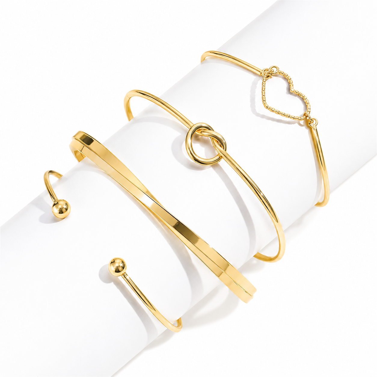 Amour Heart Bangle Set – 18K Gold Plated Bracelet Collection