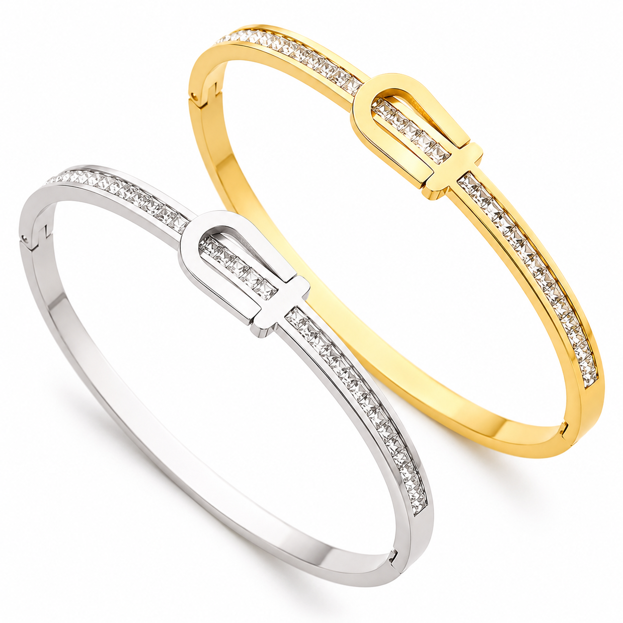 Luxe Lock Bracelet – 18K Gold Plated Stainless Steel Crystal Bangle