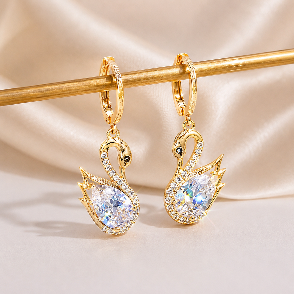 Crystal Swan Drop Earrings – Elegant Luxury Collection