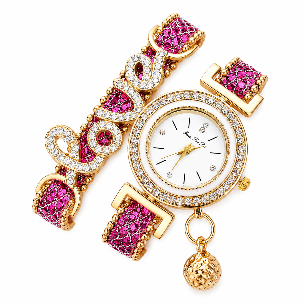 Crystal Charm Bracelet Watch – Luxury Women's Quartz Timepiece