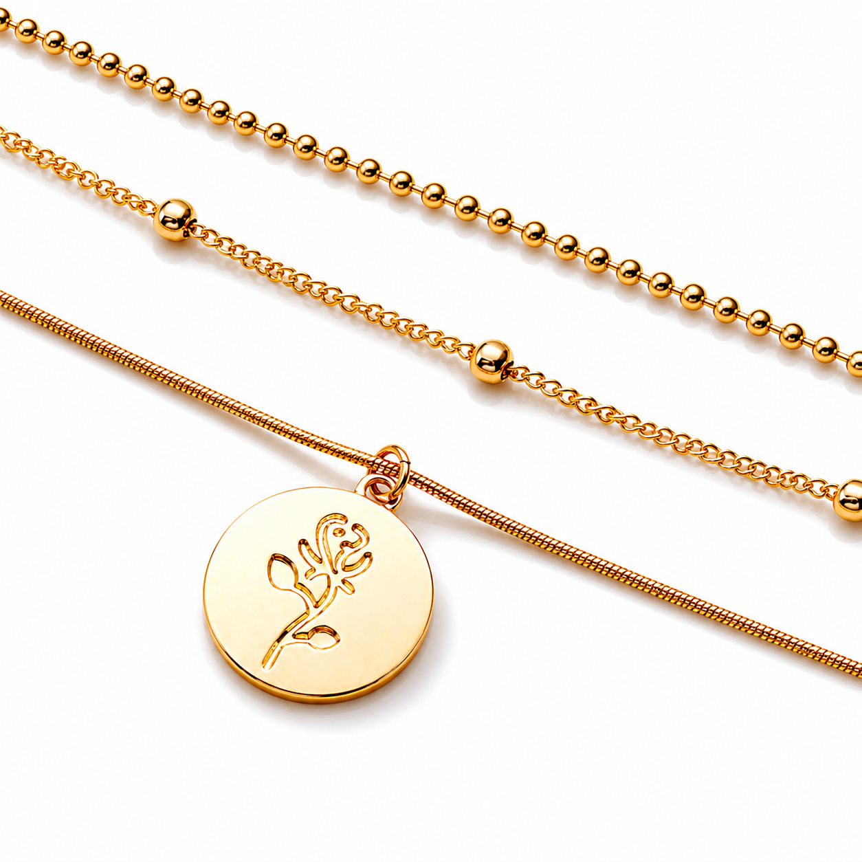 Celestial Rose Layered Necklace – 18K Gold Plated Multi-Layer Pendant Necklace