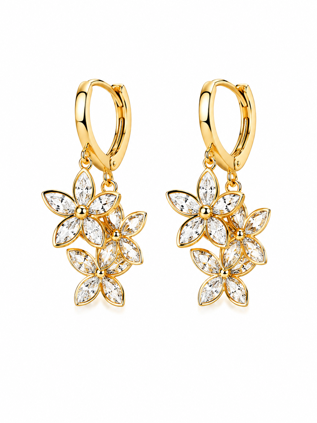 Crystal Flower Drop Earrings – Luxury Gold-Plated Floral Earrings