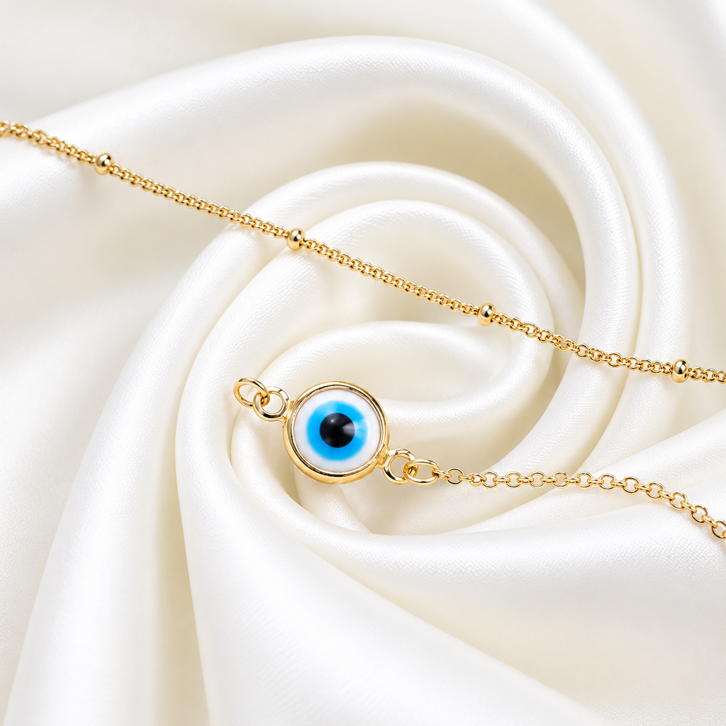 Dainty Evil Eye Layered Bracelet – 14K Gold Filled Adjustable Chain Bracelet