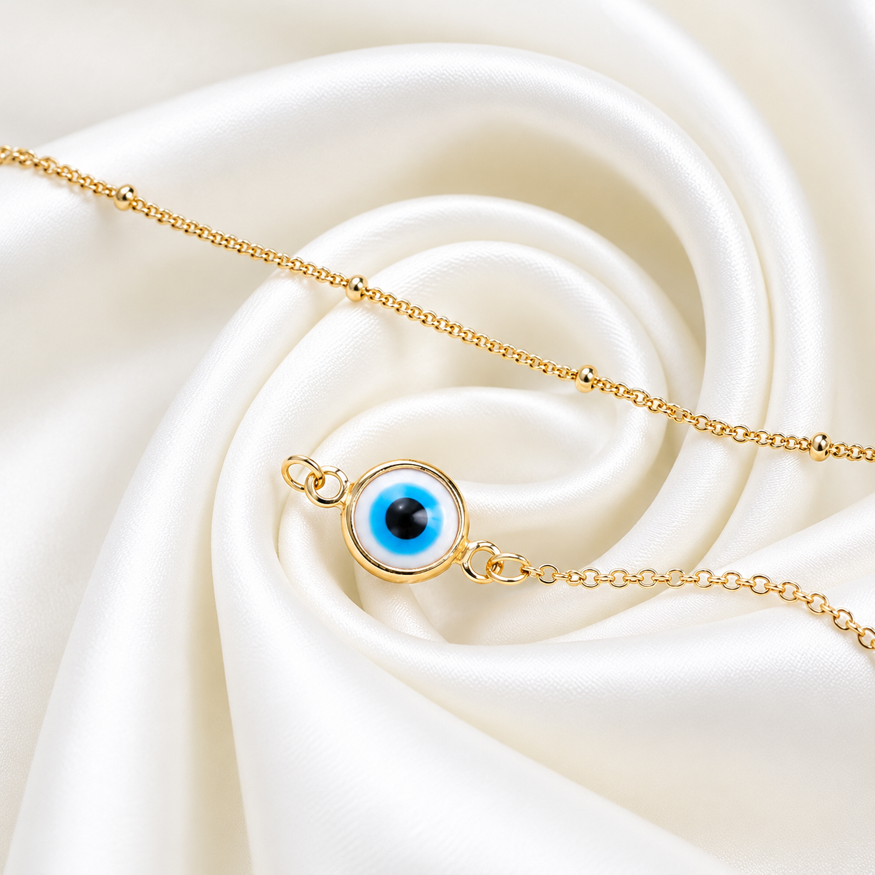 Dainty Evil Eye Layered Bracelet – 14K Gold Filled Adjustable Chain Bracelet
