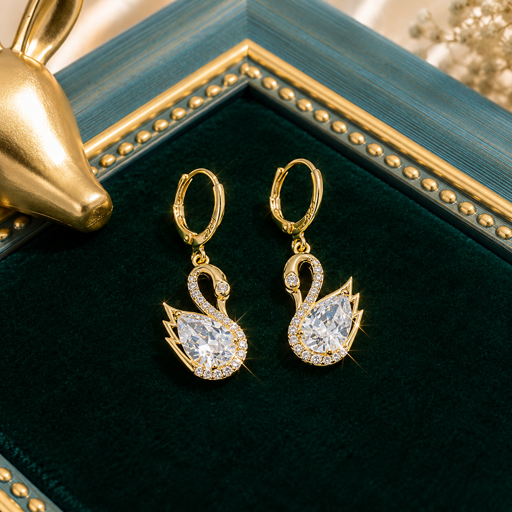 Crystal Swan Drop Earrings – Elegant Luxury Collection