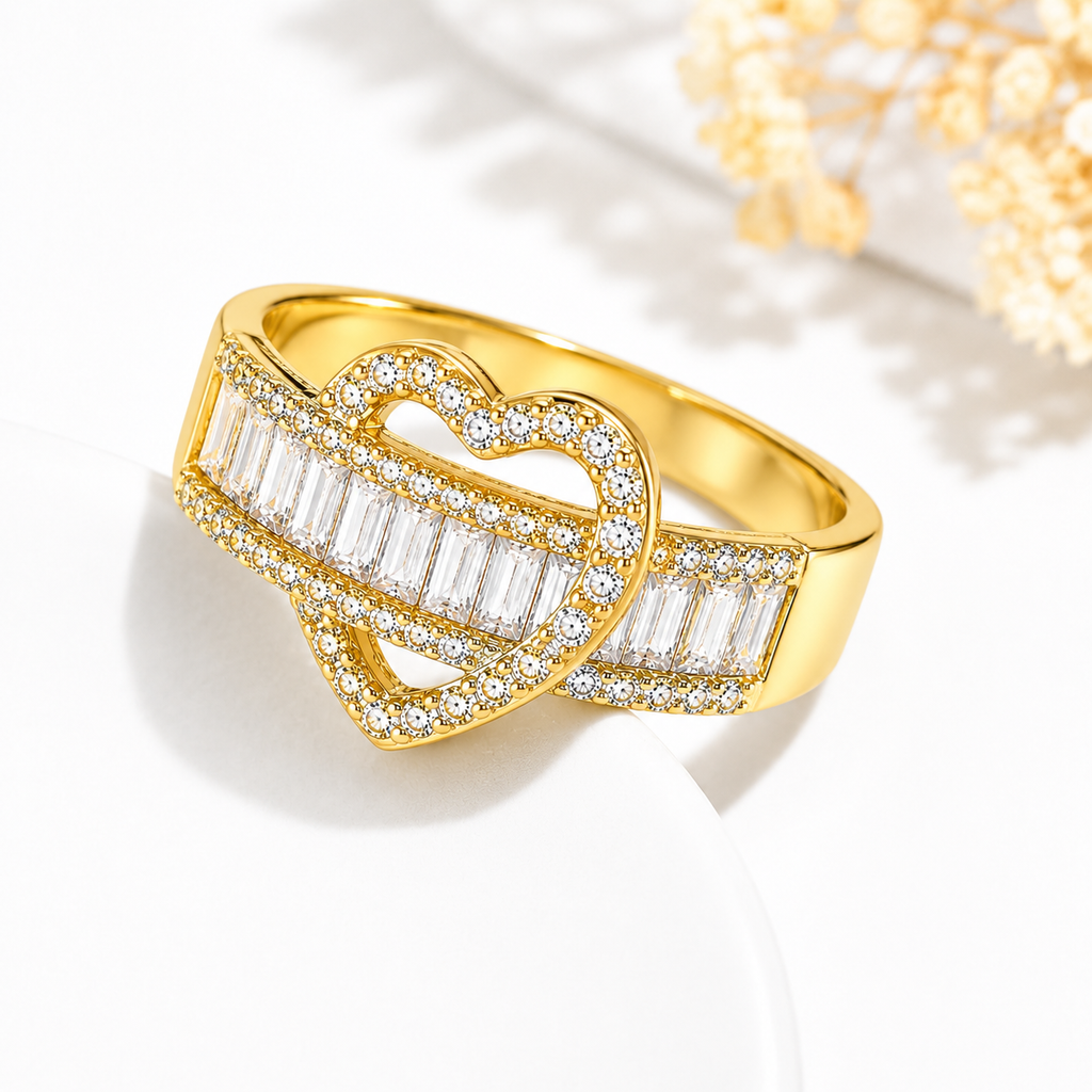 Open Heart Crystal Ring – Adjustable Gold-Plated Ring