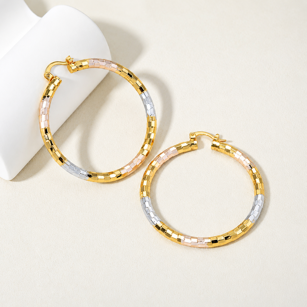 Two-Tone Luxury Hoop Earrings – Gold & Silver Textured Circle Earrings