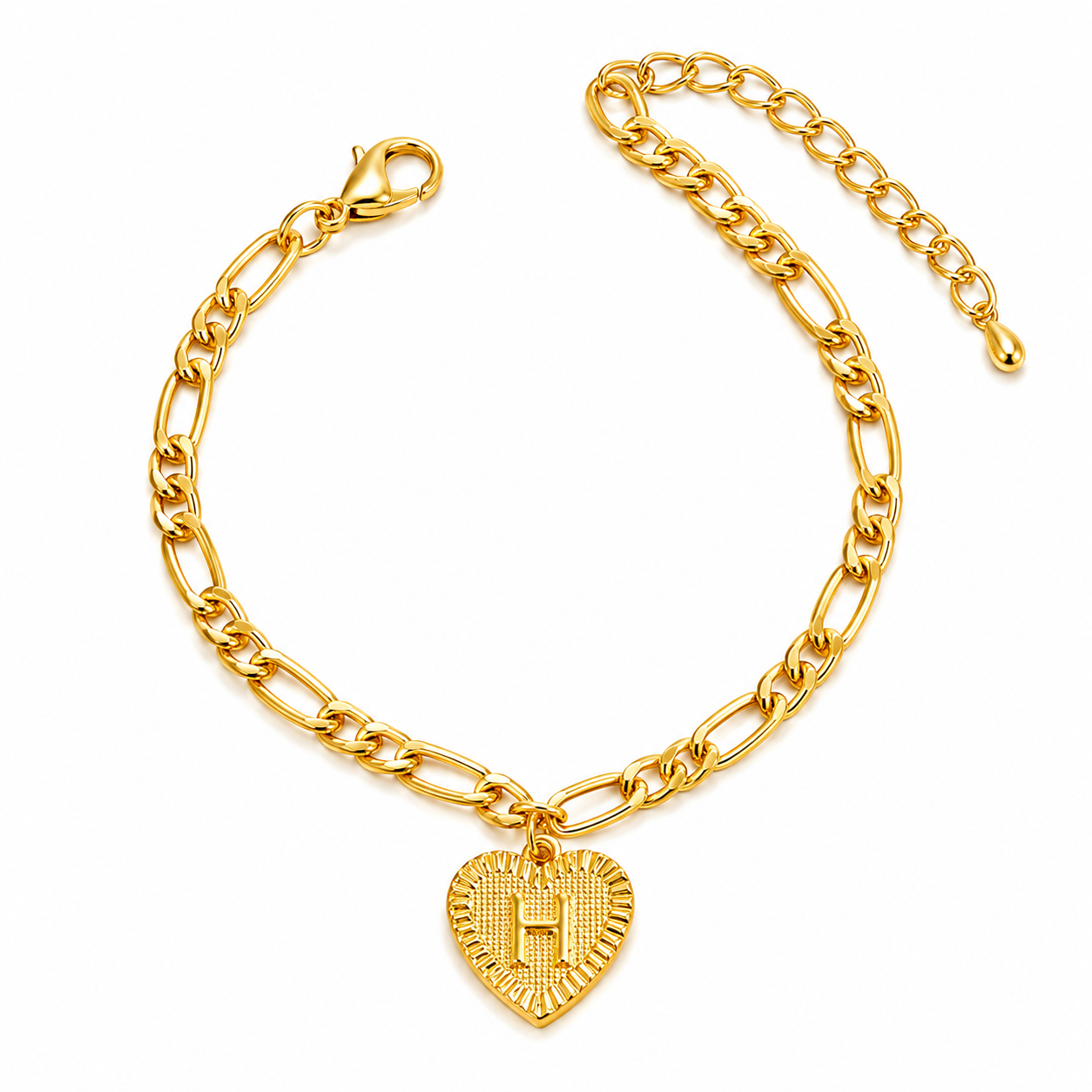 Personalized Initial Heart Anklet – Gold Letter Charm Bracelet for Women