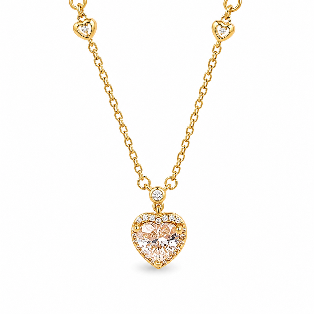 Luxe Crystal Heart Necklace – 18K Gold Plated Sparkling Heart Pendant